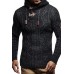 Men's Sweater Long Sleeve Slim Knit Pullover with Hooded Horn Button