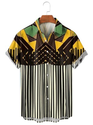 Men's Striped Geometric Print Shirt  36657673X